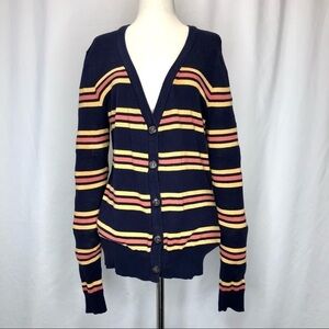BLD lightweight cotton v neck cardigan grunge striped sweater 90s retro size M